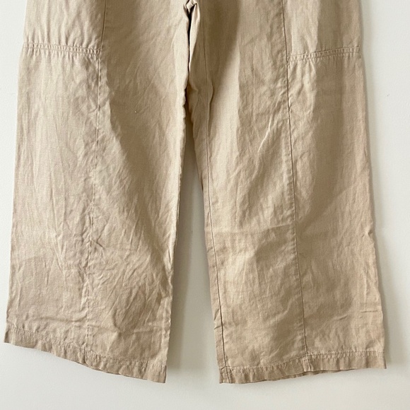 Eileen Fisher 100% Organic Linen Beige Wide Leg Pants - Picture 3 of 16